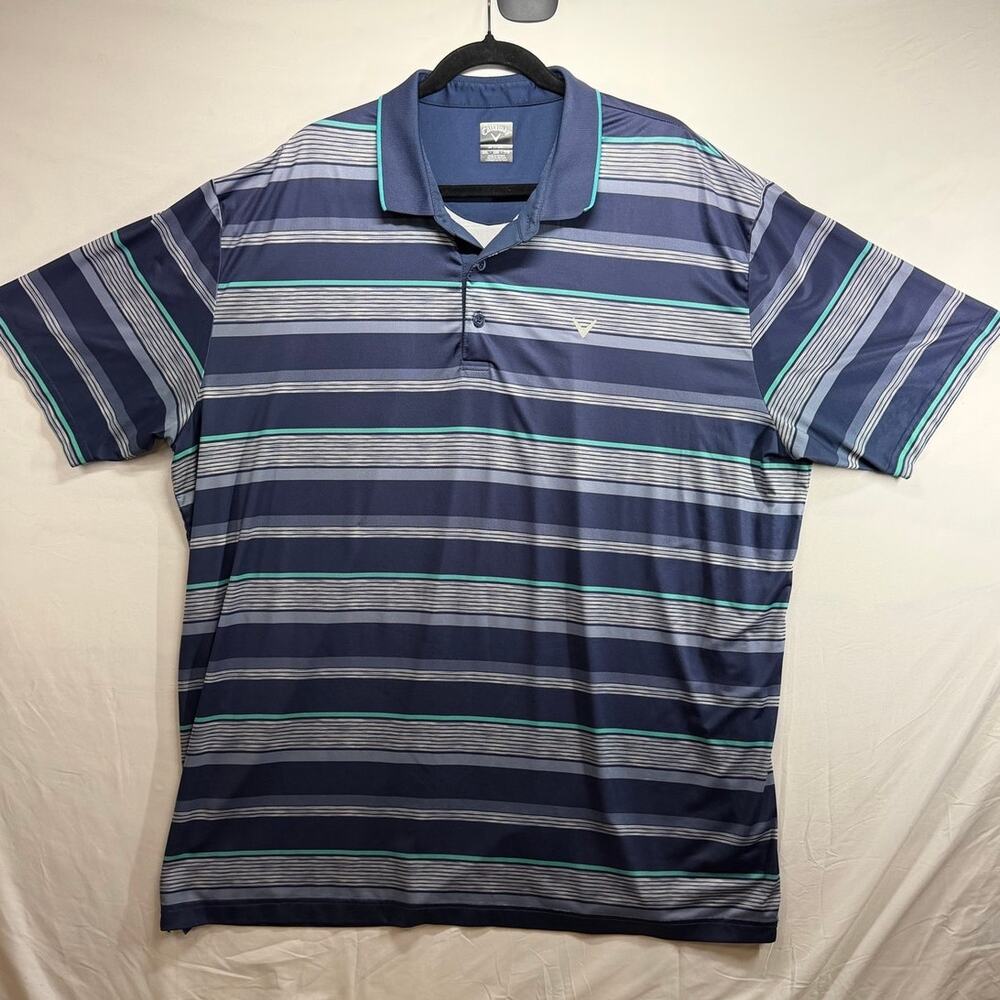 Callaway Men's XXL Navy, Grey & Teal Multi-Stripe Performance Golf Polo